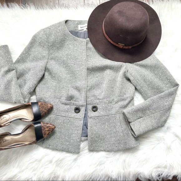 Worth Blazer Coat Size 10 Grey Herringbone - Picture 5 of 16